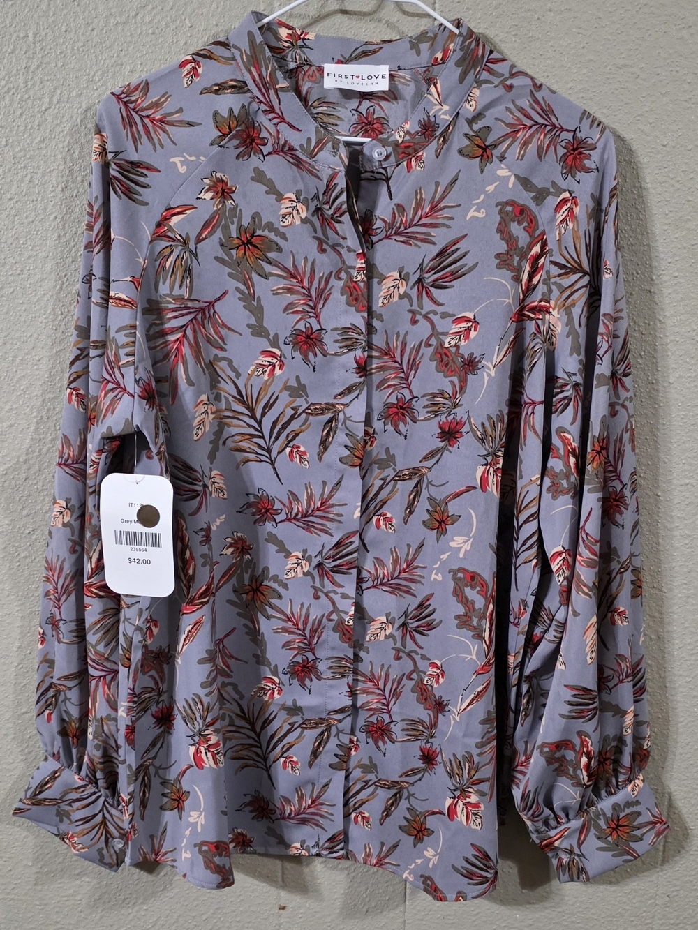 Nwt $42 First Love By Lovelyn Women's Floral Button-Up Blouse Sz M